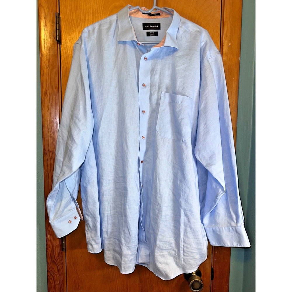 Men's Paul Frederick 100% Linen Classic‎ Fit Long Sleeve Button Shirt XL 18.5x35